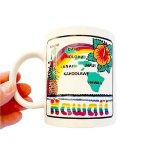 Hawaii Souvenir Mug Islands‎ Floral Rainbow Coffee Tea Pineapple Plumeria Maui